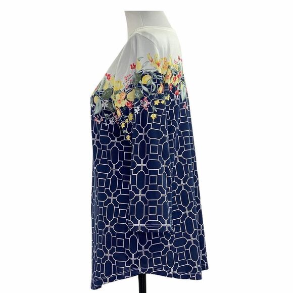 Charter Club Geometric Floral 3/4 Sleeve Top 0x - Picture 5 of 12